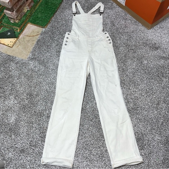 Judy Blue Overalls M Garment Dyed Straight Leg Ecru Off-White Stretch Denim Note - Picture 3 of 16